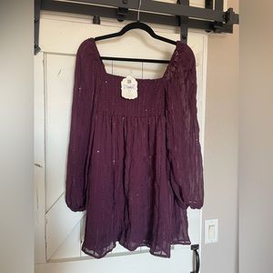 Altar’d State Long Sleeve Mini Dress. Color: wine tasting. Size Medium! New.